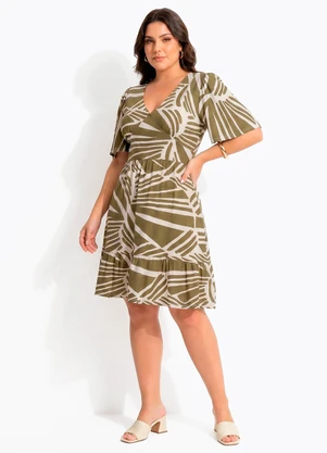 Quintess - Vestido  Abstrato Verde em Malha de Viscose - QUINTESS