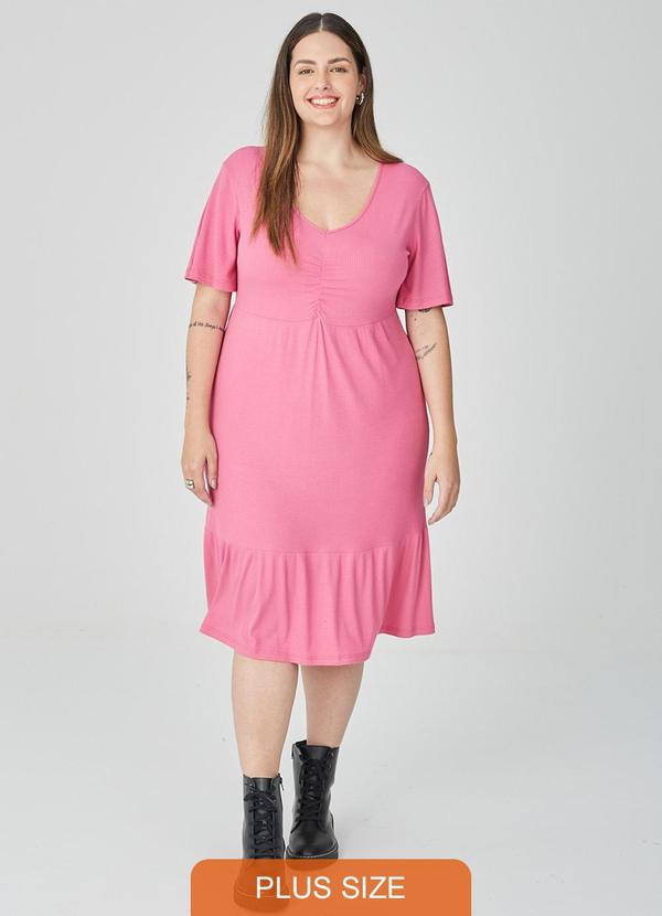 Malwee - Vestido Amplo Canelado Plus Rosa