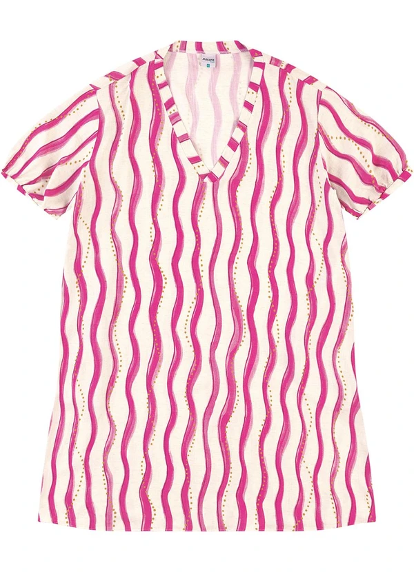 Malwee - Vestido Amplo Listrado em Viscolinho PlusRosa 2