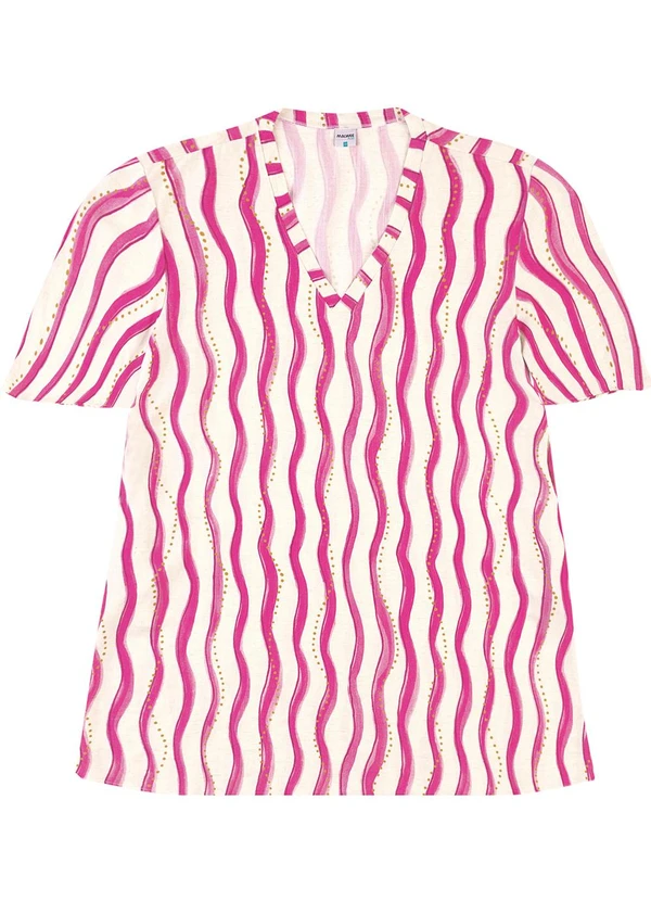 Malwee - Vestido Amplo Listrado em Viscolinho PlusRosa 3