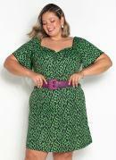 Vestido Animal Print Verde com Frufru Plus Size