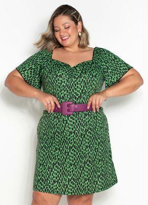 Vestido (Animal Print Verde) com Frufru Plus Size