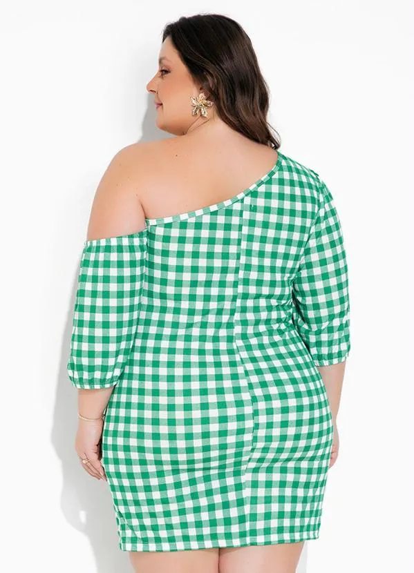 Queima Estoque - Vestido Assimétrico Xadrez Verde Plus Size 2