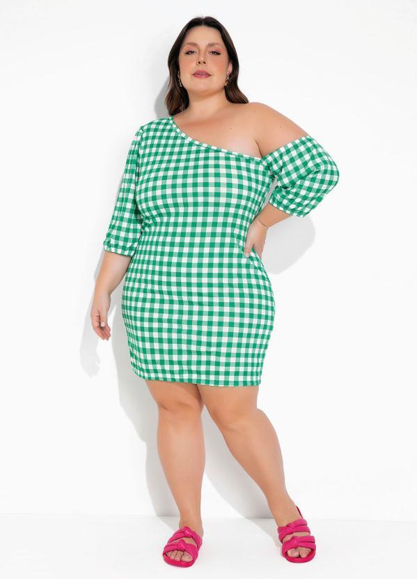 Outlet - Vestido Assimétrico Xadrez Verde Plus Size 4