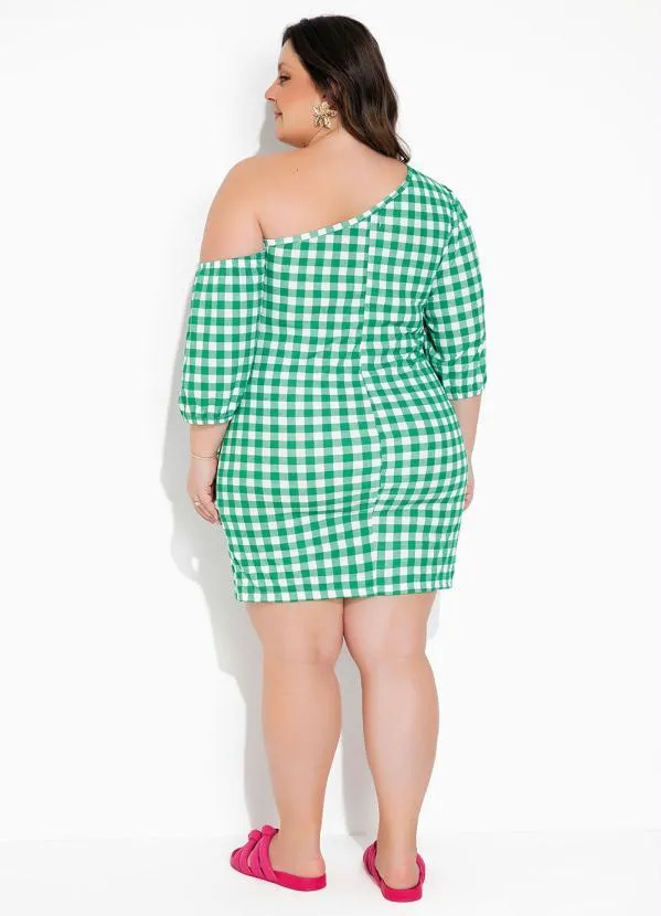Queima Estoque - Vestido Assimétrico Xadrez Verde Plus Size 5