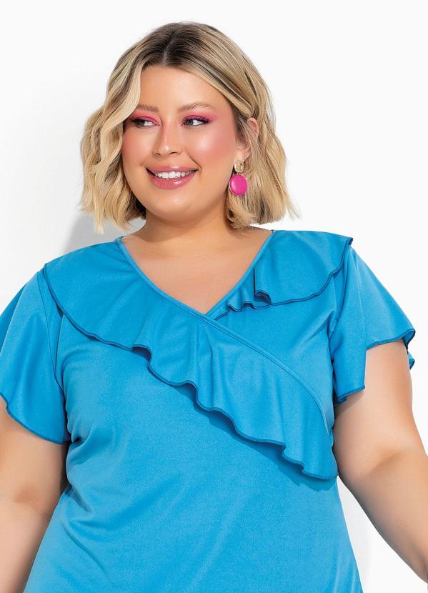 Marguerite - Vestido Azul com Babado Transpasado Plus Size 3