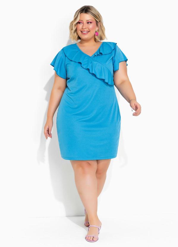 Marguerite - Vestido Azul com Babado Transpasado Plus Size 2