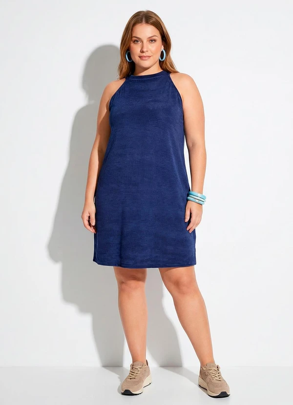 Marguerite - Vestido Azul Marinho Malha Plissada Acetinada 8
