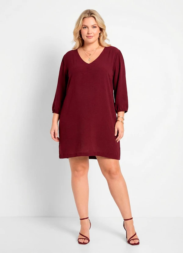 Marguerite - Vestido Bordô Tecido Plano Leve 5