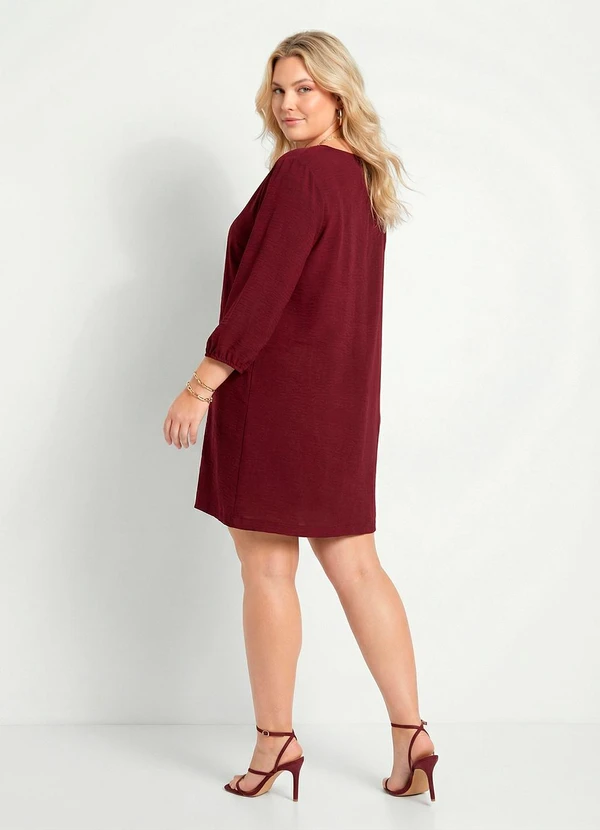 Marguerite - Vestido Bordô Tecido Plano Leve 4