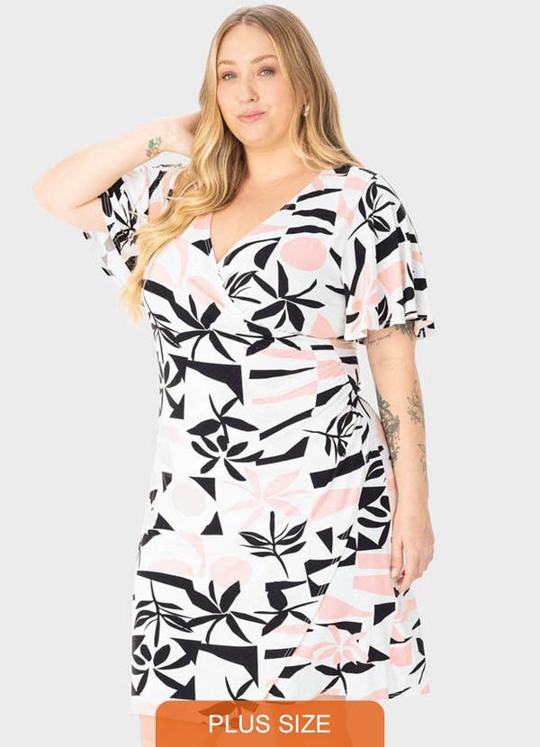 Malwee Plus - Vestido Branco Tropical Transpassado