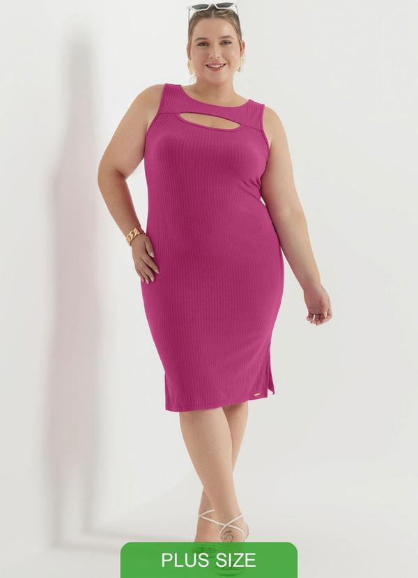 Cativa - Vestido Canelado com Abertura Rosa