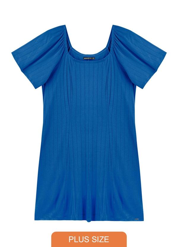 Rezzato - Vestido Canelado Manga Curta Plus Size Azul