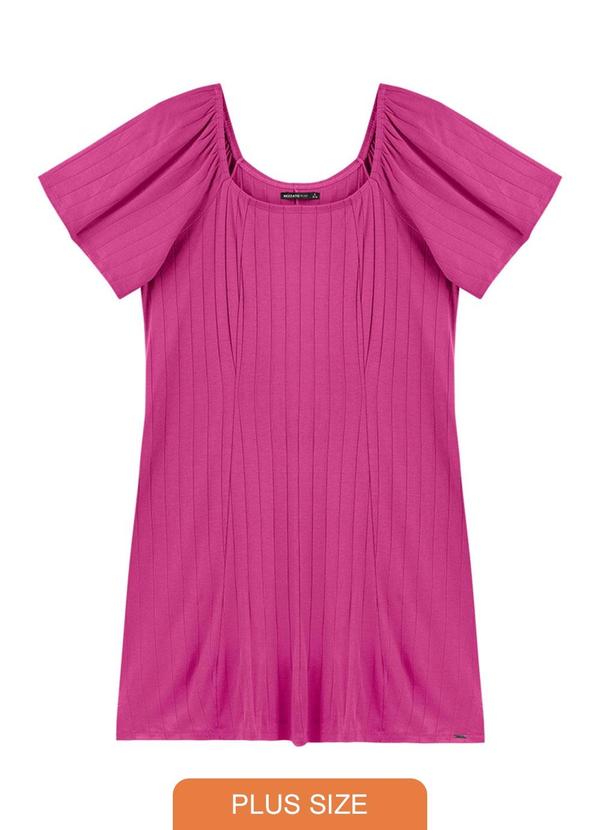 Rezzato - Vestido Canelado Manga Curta Plus Size Rosa