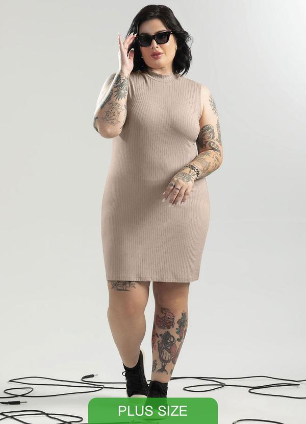 Cativa - Vestido Canelado Plus Size Justo Bege
