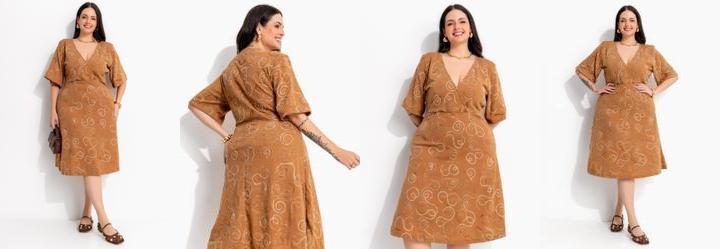 Vestido Caramelo em Malha com Bordados