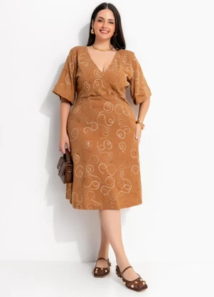 Marguerite - Vestido Caramelo em Malha com Bordados - MARGUERITE