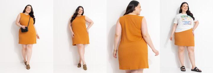 Vestido Caramelo em Malha com Textura