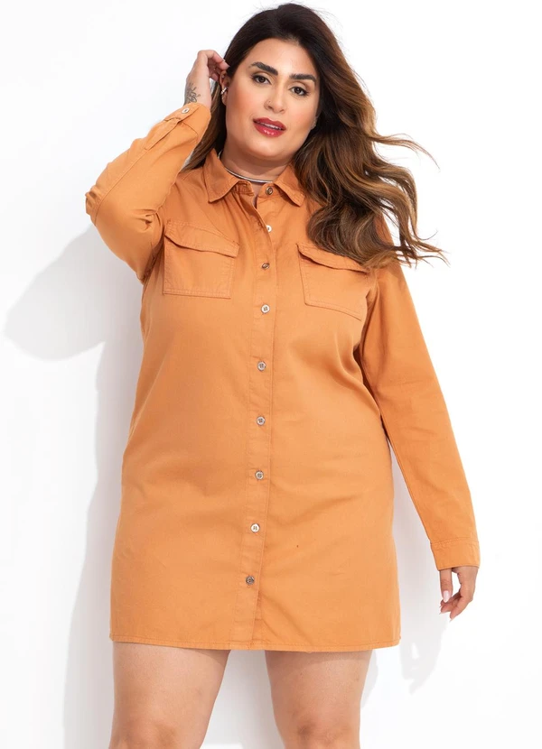 Marguerite - Vestido Chemise Caramelo em Sarja