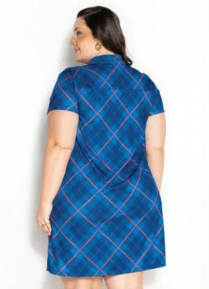 Marguerite - Vestido Chemise Xadrez Azul Plus Size - MARGUERITE