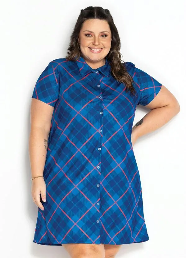 Vestido Chemise Xadrez Azul Plus Size Marguerite