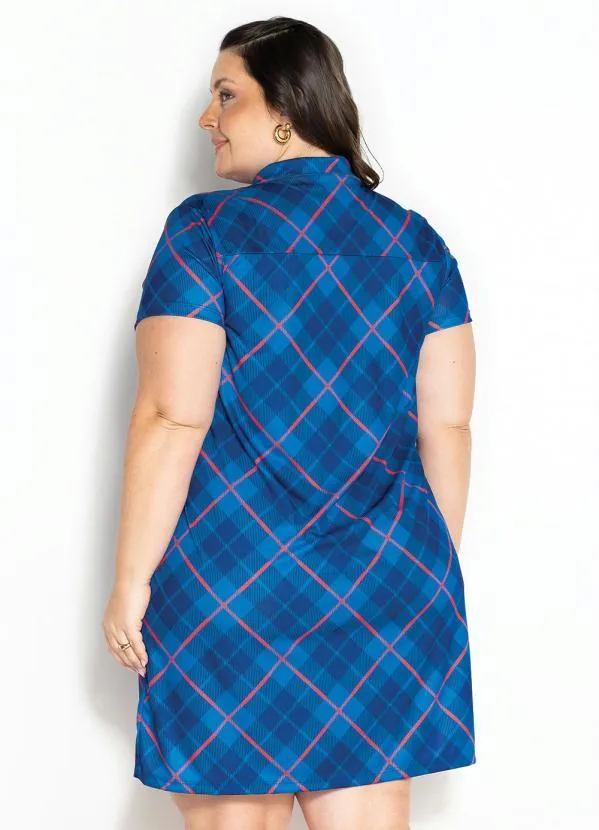 Marguerite - Vestido Chemise Xadrez Azul Plus Size 4