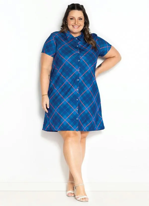 Marguerite - Vestido Chemise Xadrez Azul Plus Size 2