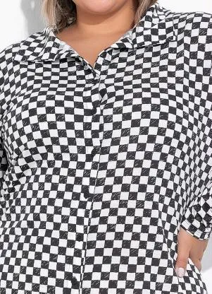 Marguerite - Vestido Chemise Xadrez Preto Plus Size - MARGUERITE