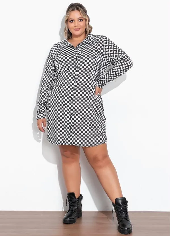 Marguerite - Vestido Chemise Xadrez Preto Plus Size 2