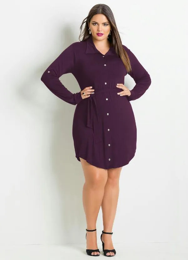 Quintess - Vestido Chemisier Curto Vinho