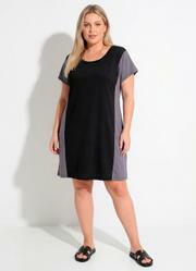 Vestido Cinza e Preto em Malha de Poli�ster