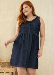 Vestido Clssico Jeans Escuro com Botes