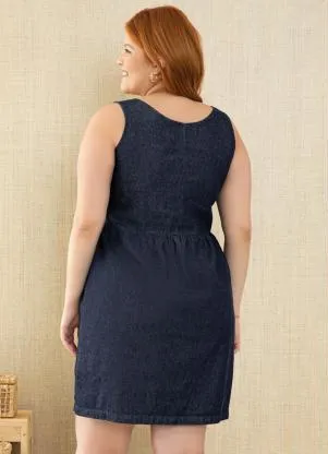 Quintess - Vestido Clássico Jeans Escuro com Botões - QUINTESS