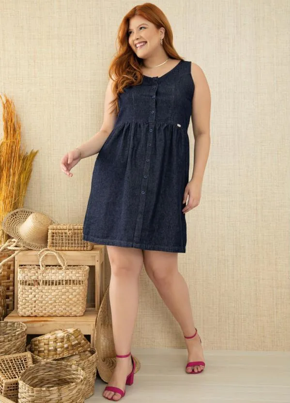 Quintess - Vestido Clássico Jeans Escuro com Botões 3