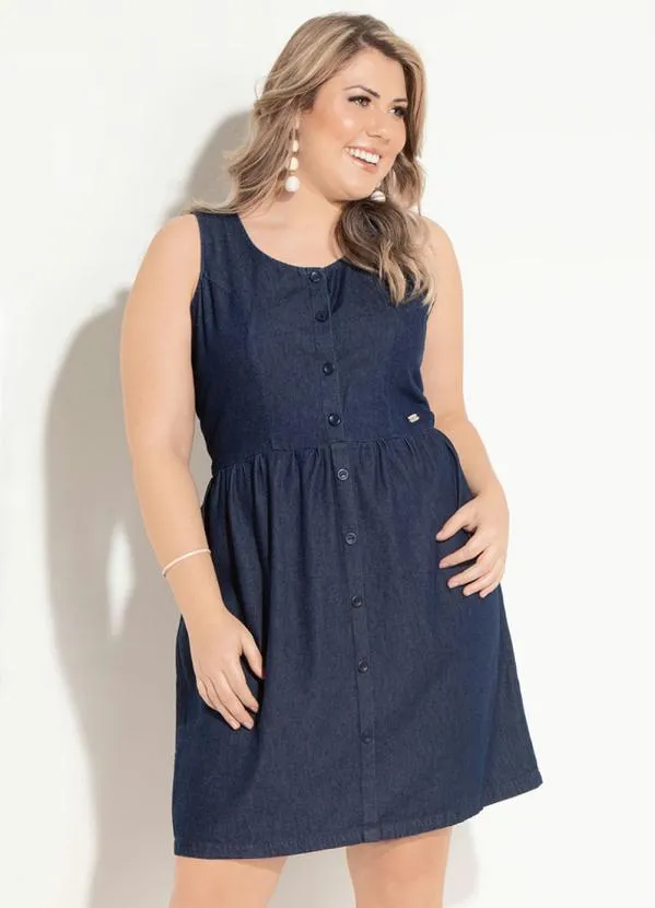 Quintess - Vestido Clássico Jeans Escuro com Botões 5