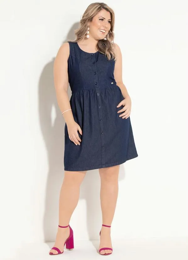 Quintess - Vestido Clássico Jeans Escuro com Botões 7