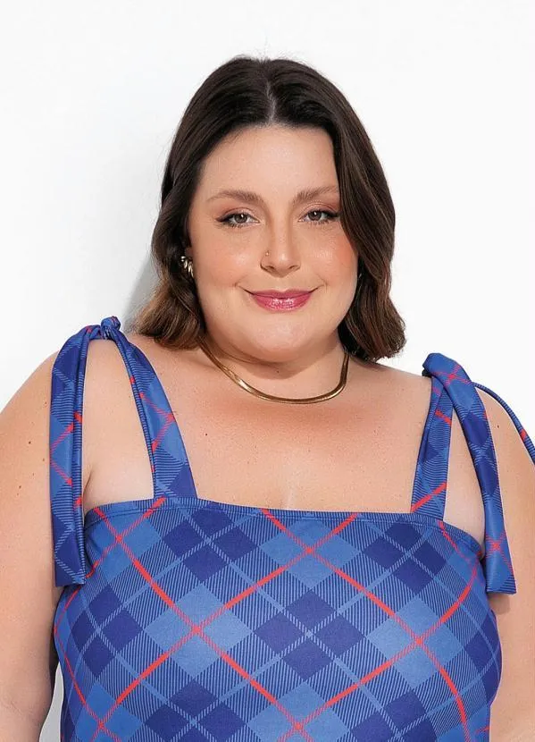 Marguerite - Vestido com Amarração Xadrez Azul Plus Size 3