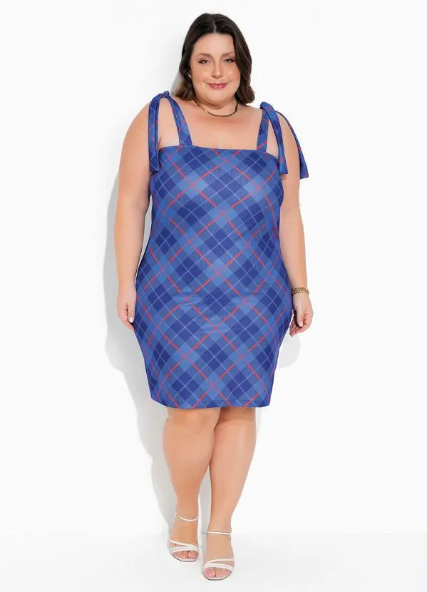 Marguerite - Vestido com Amarração Xadrez Azul Plus Size 4