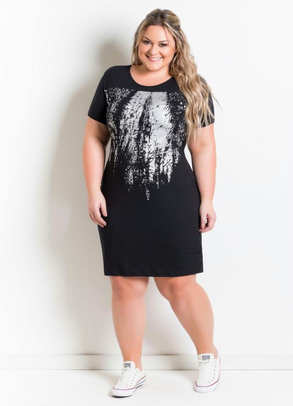 Marguerite - Vestido com Estampa Metalizada Plus Size Preto 3