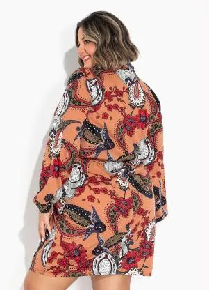 Marguerite - Vestido com Gola Lenço Marrom Plus Size - MARGUERITE