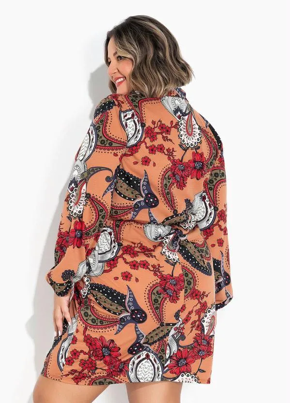 Marguerite - Vestido com Gola Lenço Marrom Plus Size 4