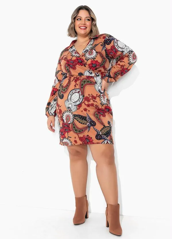 Marguerite - Vestido com Gola Lenço Marrom Plus Size 2
