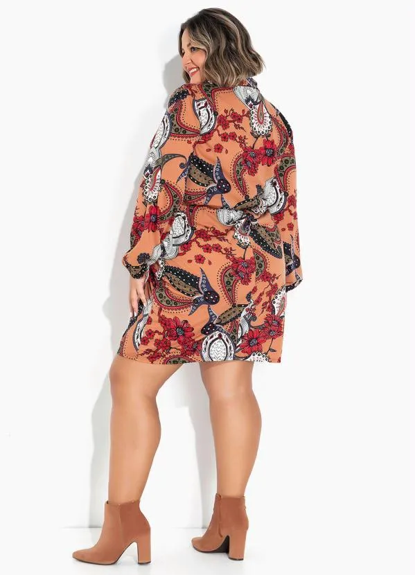 Marguerite - Vestido com Gola Lenço Marrom Plus Size 1