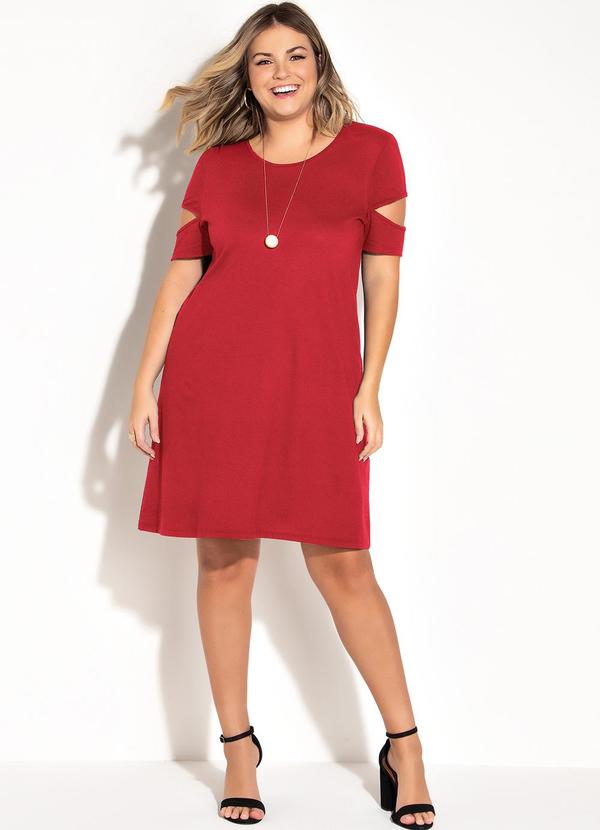 Marguerite - Vestido com Mangas Vazadas Plus Size Vermelho 2
