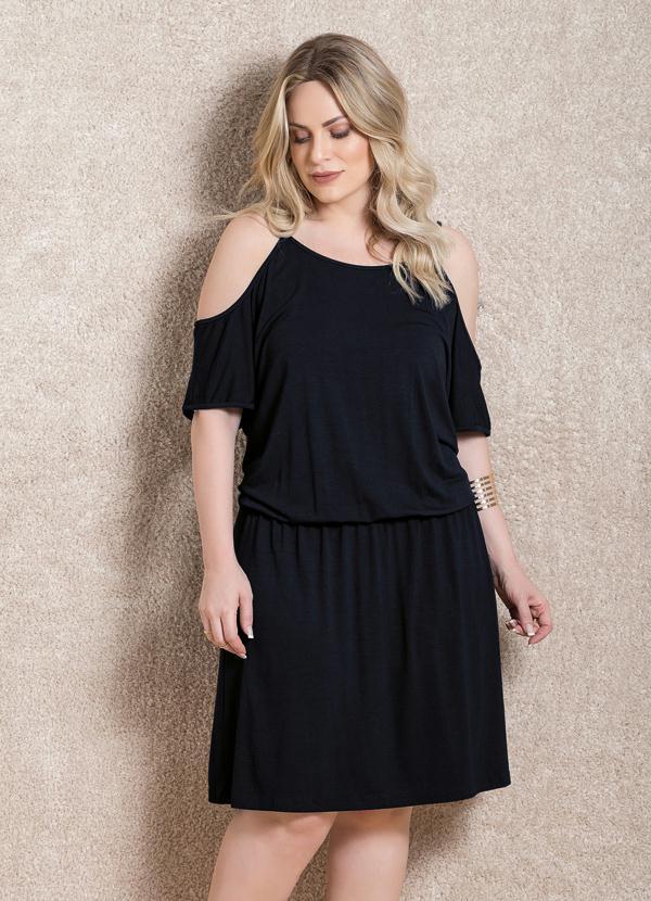 Quintess - Vestido com Ombros Vazados Preto