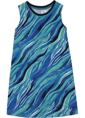 Malwee - Vestido Curto Abstrato em Viscose Conforto Azul - MALWEE