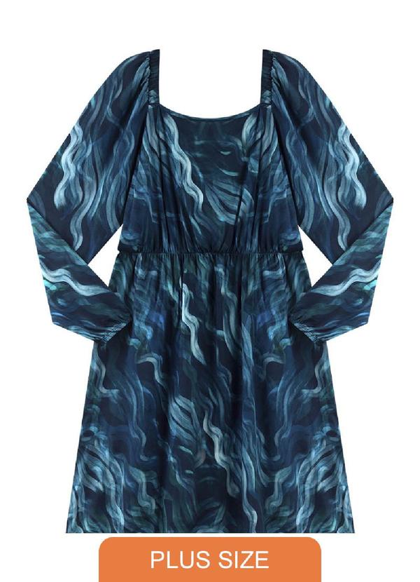 Rezzato - Vestido Curto Amplo Plus Size Feminino Azul