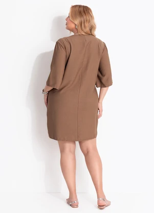 Marguerite - Vestido Curto Bege em Tecido Plano Mangas Evasê - MARGUERITE