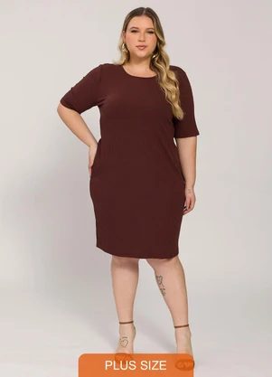 Lisamour - Vestido Curto Canelado de Manga Curta Marrom - LISAMOUR