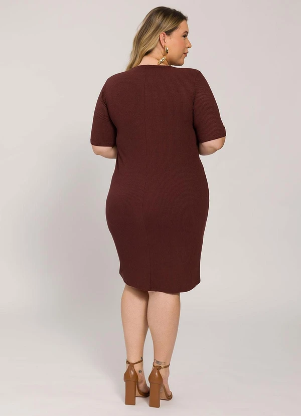 Lisamour - Vestido Curto Canelado de Manga Curta Marrom 2